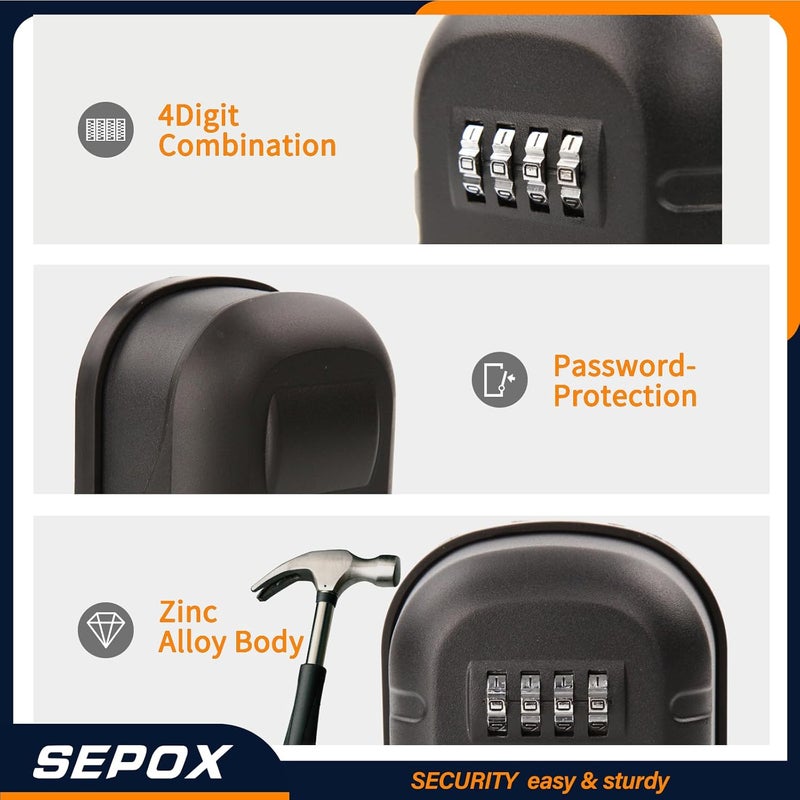 SEPOX ® Metal Key Lock Box with code 4-Digit Combination, X-Large Space, 6-10 Keys Capacity, Anti-Dust Cover & Wall Mount Storage for Home, Office, Outdoor, Weather-Resistant Cover, Easy Installation - Image 3